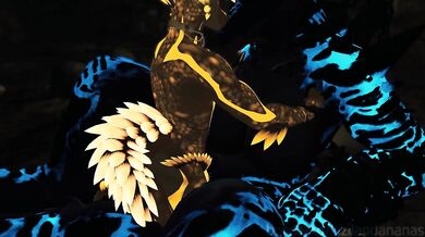 Dragon breeding deathclaw in a cave - VRChat Furry ERP