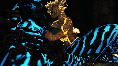 Dragon breeding deathclaw in a cave - VRChat Furry ERP