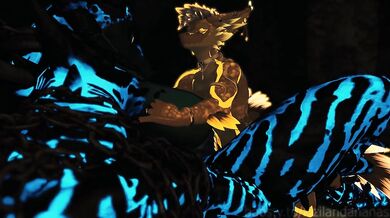 Dragon breeding deathclaw in a cave - VRChat Furry ERP