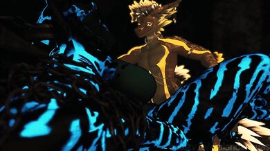 Dragon breeding deathclaw in a cave - VRChat Furry ERP