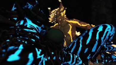 Dragon breeding deathclaw in a cave - VRChat Furry ERP