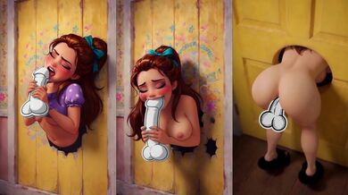 Cartoon beauty with perfect body stuck in the door