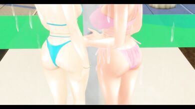 Princess Peach and Princess Zelda bikini threesome