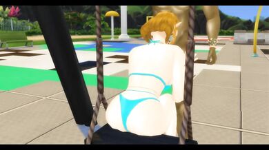 Princess Peach and Princess Zelda bikini threesome