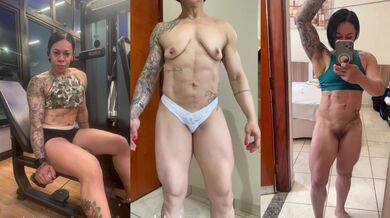 Latina Muscle woman flexing biceps