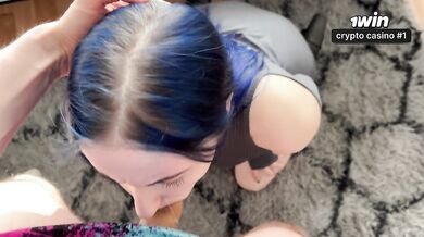 Cheating big-assed blue long hair beauty in a sexy dress ended pussy creampie