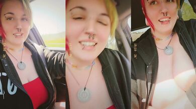 REAL PUBLIC FLASHING! IN CAR BIG TITS WHILE DADDY DRIVES THRU TOWN
