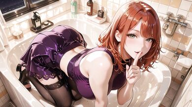 Purple Shiny Outfit Fucked to Orgasm in Bathtub