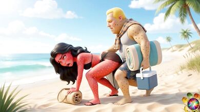 Public Beach Risk Batatudo eats Moranguete’s pussy and ass on the sand Caught at the Beach? Moranguete takes Batatudo’s big energy Vaginal and Anal