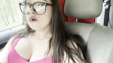 Smoking in The car while enjoying my tits