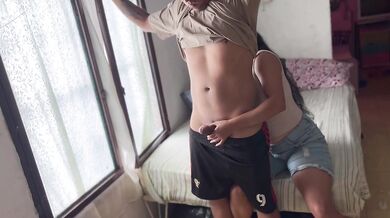 Horny neighbor hahaha come into my room to give me a deep throat