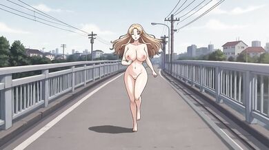 Naked woman on overpass