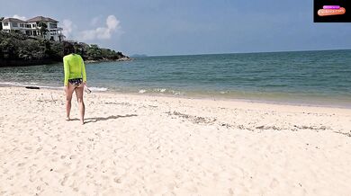 Hairy Pussy Flash and PEE on Public Beach # Evolova Sex Toy