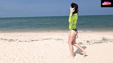 Hairy Pussy Flash and PEE on Public Beach # Evolova Sex Toy