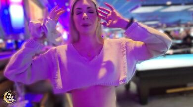 Gorgeous Big-titted Wife Boldly Flashing at the Pool Hall