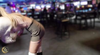 Gorgeous Big-titted Wife Boldly Flashing at the Pool Hall