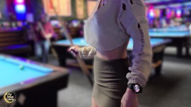 Gorgeous Big-titted Wife Boldly Flashing at the Pool Hall