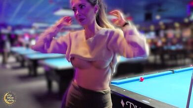 Gorgeous Big-titted Wife Boldly Flashing at the Pool Hall