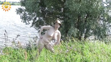 Nude Nature Walk: Running Naked In A Green Field By The River