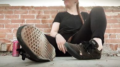 POV Urban Outdoor Foot Worship From Goddess In Black Vans