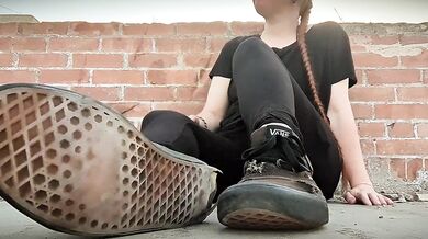 POV Urban Outdoor Foot Worship From Goddess In Black Vans