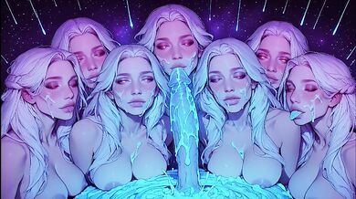 Simulation Love – Triple Facial Cumshot Overload: Three Blonde Goddesses Covered in Thick Cum – 4K Animated Hentai