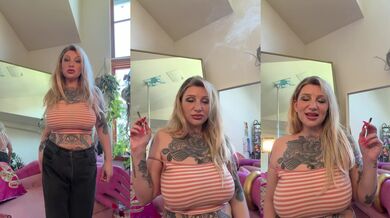 YOUR HOT BLONDE GIRLFRIEND with NO BRA and HUGE NATURAL TITS wants You to Jerk Off and watch Her Smoke JOI