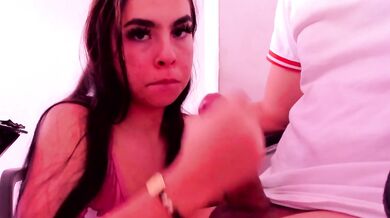 sucking and masturbating stepfather while he works