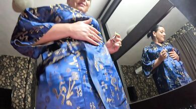 MILLFYCALLA'S SULTRY SATIN ROBE TEASING