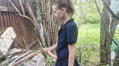 Amateur Russian beautiful Anastasia Mistress outdoor pegging her sub Sasha Earth