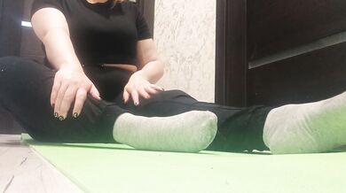 I got very excited while doing yoga. I had to take off my wet panties and my with my fingers.