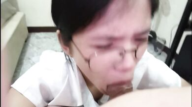 Stepsister swallows my cum after coming home from school