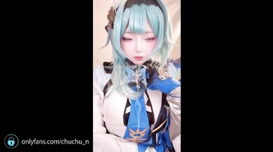 A Japanese horny girl cosplaying as Eula from Genshin Impact gets aroused by masturbating alone.
