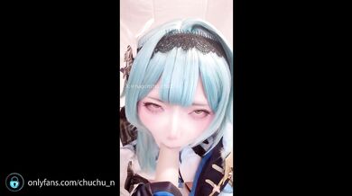 A Japanese horny girl cosplaying as Eula from Genshin Impact gets aroused by masturbating alone.