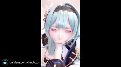 A Japanese horny girl cosplaying as Eula from Genshin Impact gets aroused by masturbating alone.