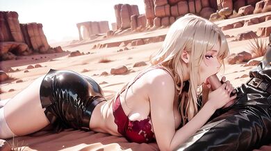 So Hot! Blonde Goddess in Glossy Black Skirt Gets Wet in Desert Sunlight