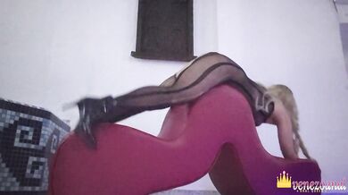 Blonde PAWG in Black Bodystocking Teases Then Rides Raw Until Deep Creampie POV