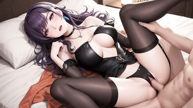 AI Generated - Curvy Purple Hair Stockings Babe POV Intense Penetration