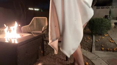 OF – TickleMePeach – Pissing outside by the firepit – Playing pussy pong
