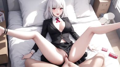 AI Generated - Thick Silver Hair Red Eyes POV Sloppy BJ Black Suit Fantasy