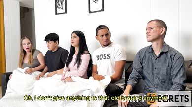 PART 1: WE'RE ALL WATCHING A MOVIE WHEN MY STEPDAUGHTER SECRETLY GIVES HER BOYFRIEND A BLOWJOB AND THEN FUCKS WITH HIS BEST FRIEND IN THE BATHROOM