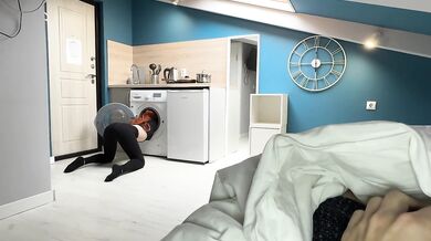 Step brother fucked step sister while she was stuck inside the washing machine