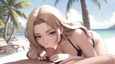 AI Generated - AI Blonde Black Bikini POV Sloppy Blowjob & Creampie Fantasy