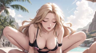 AI Generated - AI Blonde Black Bikini POV Sloppy Blowjob & Creampie Fantasy