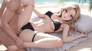 AI Generated - AI Blonde Black Bikini POV Sloppy Blowjob & Creampie Fantasy