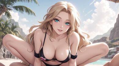 AI Generated - AI Blonde Black Bikini POV Sloppy Blowjob & Creampie Fantasy