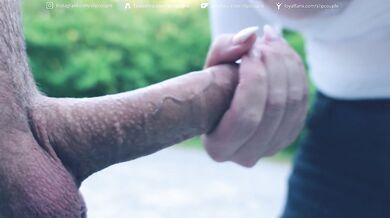 Public Parking Lot Handjob Gone Wild: Wet & sloppy Handjob leads to massive Tit Cumshot