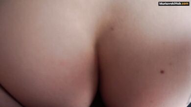 Red-haired beauty cums from my cock