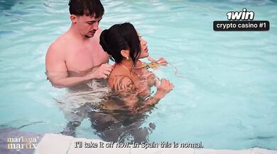 The Martix Walk Chapter II: Mariana makes Yeri and Raul give her a double penetration in the pool in the rain