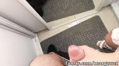 Risky Fitting Room Blowjob & Cumshot on Floor - Almost Caught!